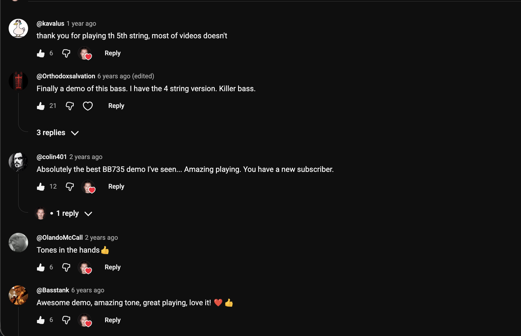 YouTube comment by @Orthodoxsalvation under "99.5% Like Ratio. This Bass Deserves It.": Finally a demo of this bass. I have the 4 string version. Killer bass.