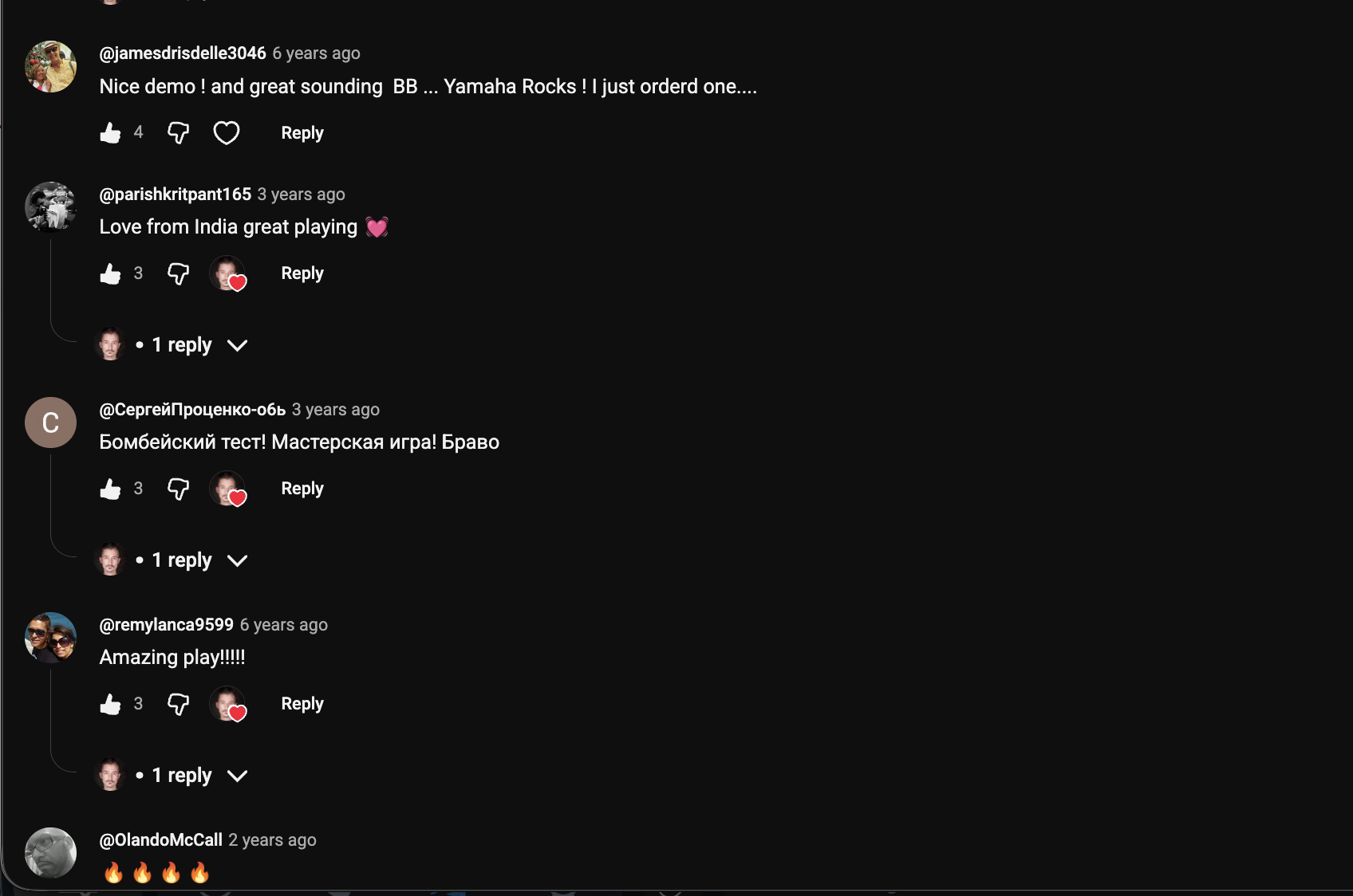 YouTube comment by @jamesdrisdelle3046 under "99.5% Like Ratio. This Bass Deserves It.": Nice demo ! and great sounding BB ... Yamaha Rocks ! I just orderd one....