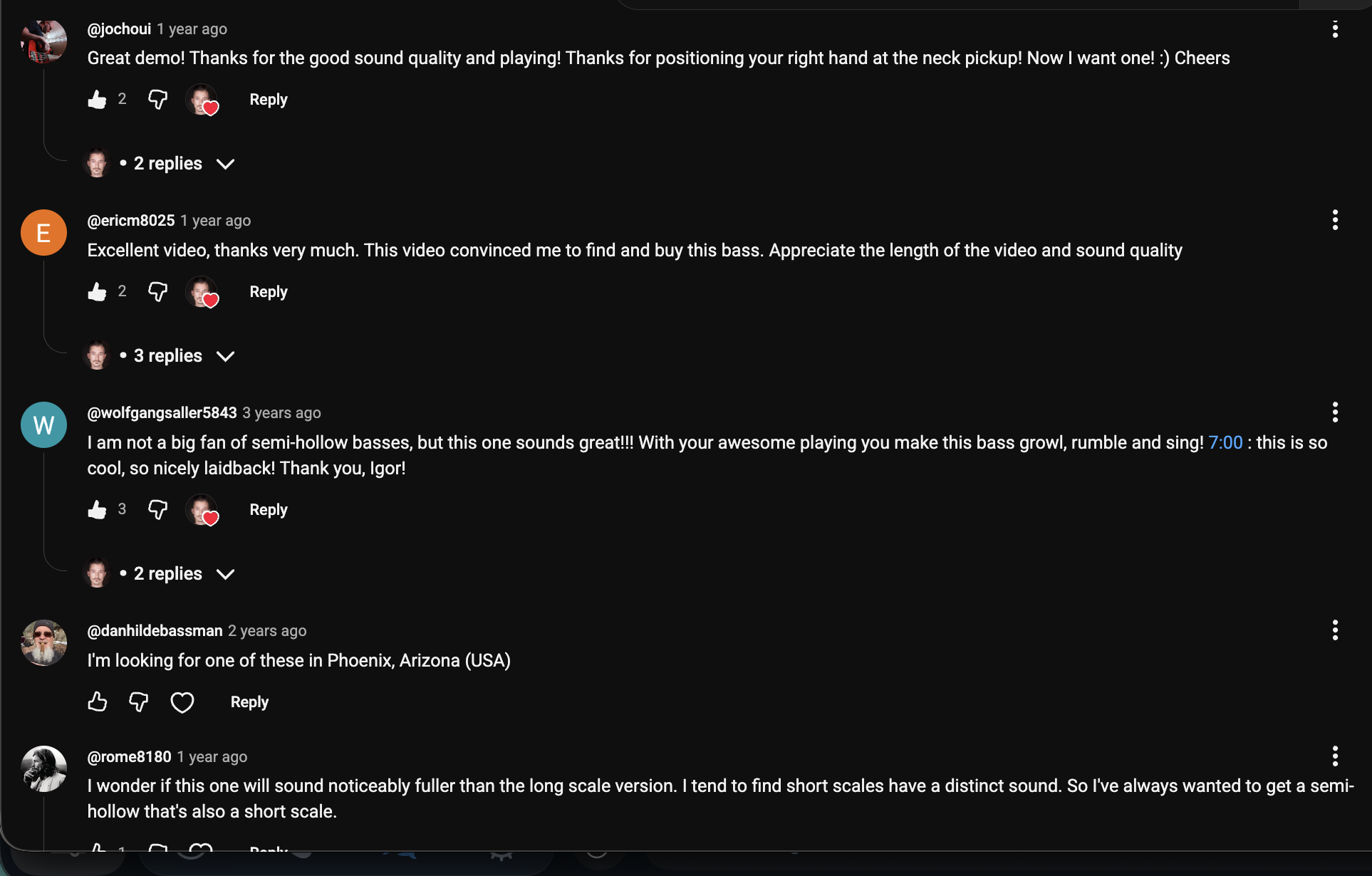 YouTube comment by @jochoui under "GRETSCH G5442BDC hollow-body BASS": Great demo! Thanks for the good sound quality and playing! Thanks for positioning your right hand at the neck…