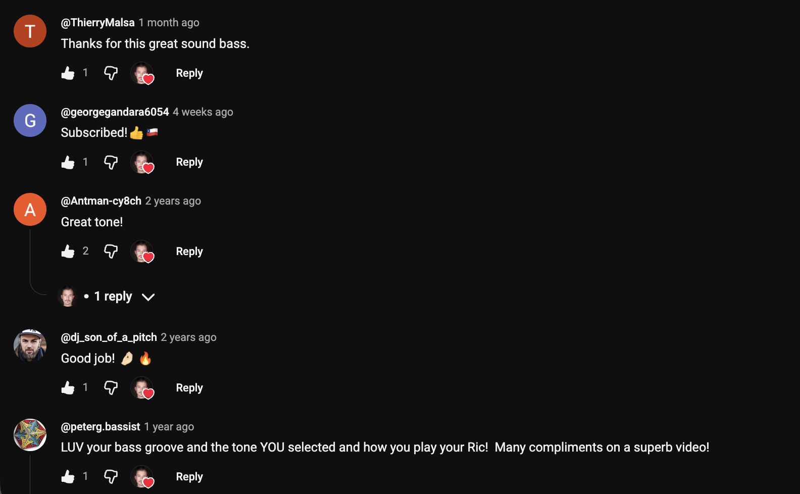YouTube comment by @Antman-cy8ch under "I Played a 1974 Rickenbacker 4001. Now I Understand the Hype.": Great tone!