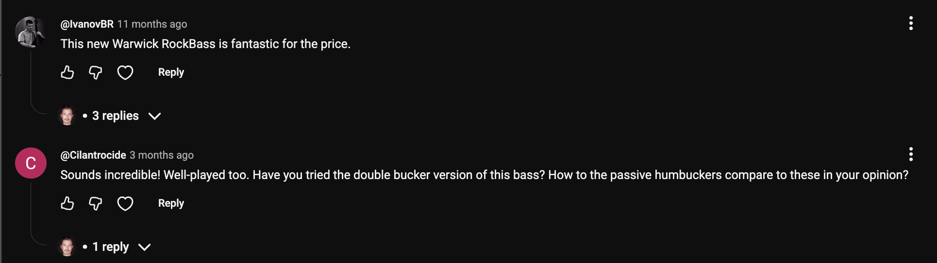 YouTube comment by @IvanovBR under "New Warwick RockBass Corvette 5-String (2026) — Is It Still a Real Warwick?": This new Warwick RockBass is fantastic for the price.