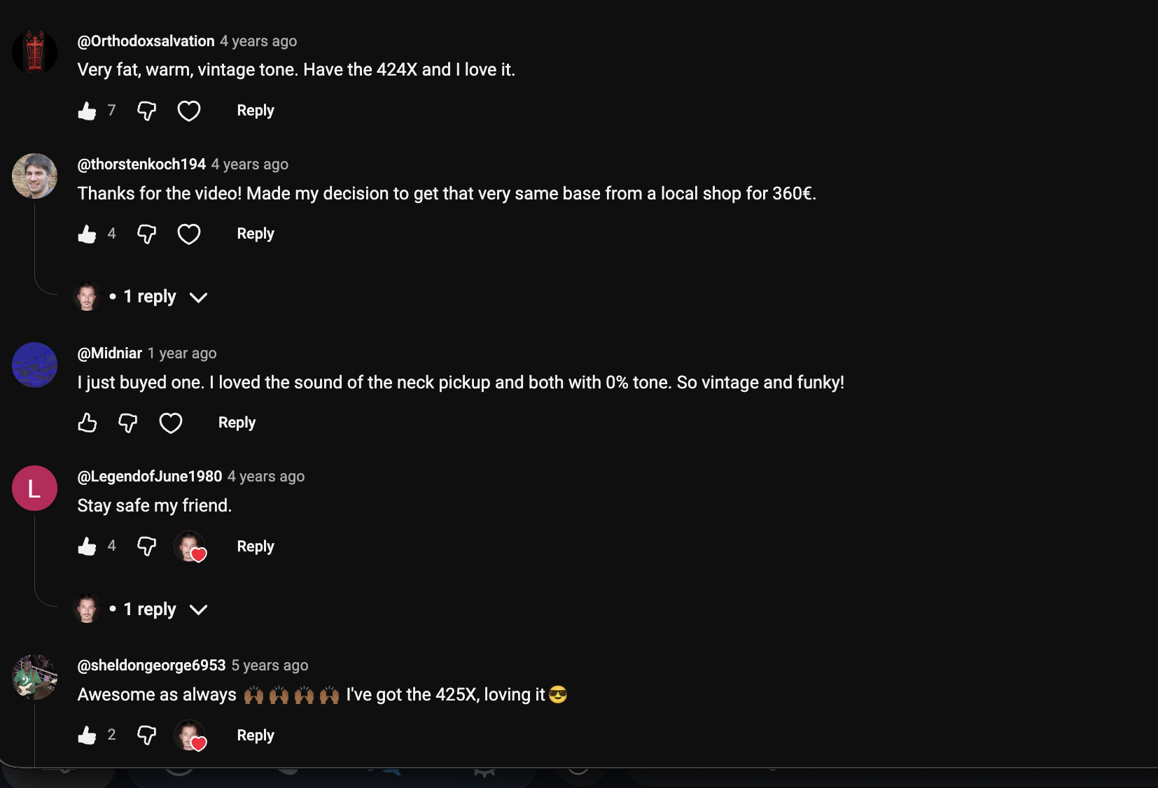 YouTube comment by @Orthodoxsalvation under "One Bass, Three Techniques. Yamaha BB424 Does It All.": Very fat, warm, vintage tone. Have the 424X and I love it.