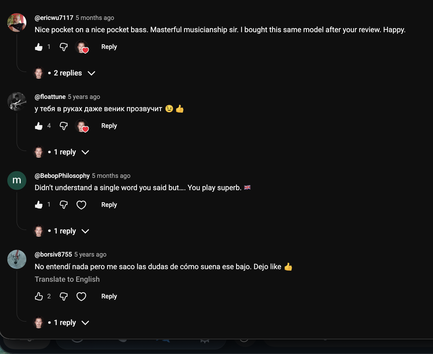 YouTube comment by @ericwu7117 under "Small Hands? Short Scale Bass Changed Everything for Me.": Nice pocket on a nice pocket bass. Masterful musicianship sir. I bought this same model after your review.…