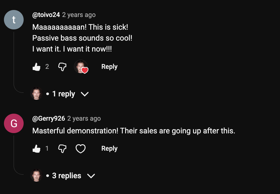YouTube comment by @toivo24 under "The Lakland Joe Osborn: A Jazz Bass for People Who Hate Fender Prices": Maaaaaaaaaan! This is sick! Passive bass sounds so cool! I want it. I want it now!!!