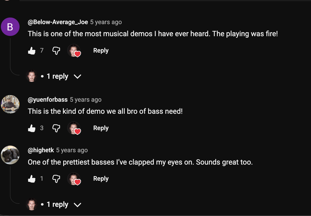 YouTube comment by @Below-Average_Joe under "The One Knob That Changes EVERYTHING on Your Bass (Sadowsky VTC)": This is one of the most musical demos I have ever heard. The playing was fire!