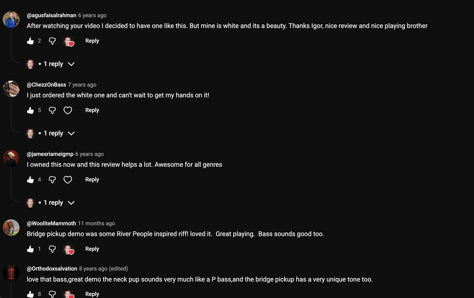 YouTube comment by @agusfaisalrahman under "The Yamaha TRBX505 Has a Dirty Secret Nobody Mentions": After watching your video I decided to have one like this. But mine is white and its a beauty. Thanks Igor,…