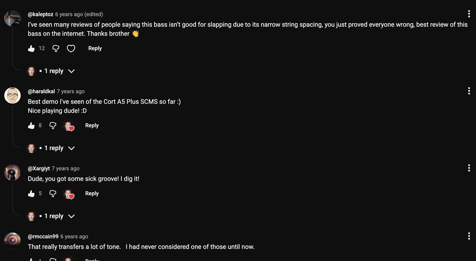 YouTube comment by @rmccain99 under "This $900 Cort Plays Like a $2,000 Bass. Not Kidding.": That really transfers a lot of tone. I had never considered one of those until now.